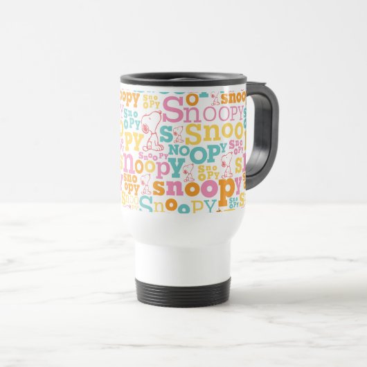 Snoopy Pastel Text Pattern Reisbeker (Voorkant rechts)