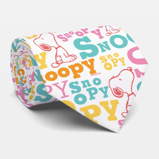 Snoopy Pastel Text Pattern Stropdas (Opgerold)