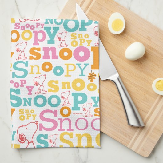 Snoopy Pastel Text Pattern Theedoek (Quarter Fold)