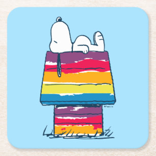 Snoopy Rainbow Dog House Vierkante Kartonnen Onderzetter