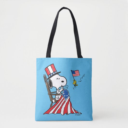 Snoopy Sewing 4 juli vlag Draagtas (Voorkant)
