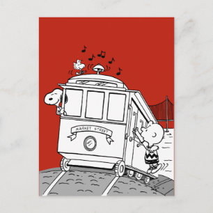Snoopy, Woodstock, & Charlie Brown op een trolley Briefkaart