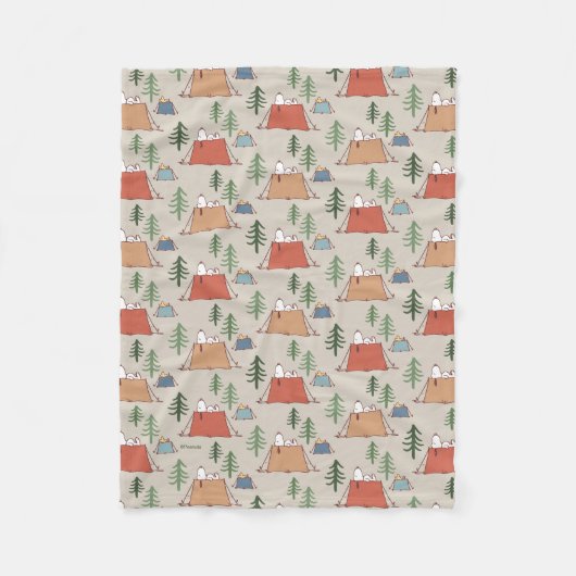 Snoopy & Woodstock Go Camping Pattern Fleece Deken (Voorkant)