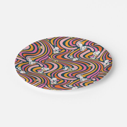 Snoopy & Woodstock Groovy Vibes Paarse Patroon Papieren Bordje (Gekanteld)