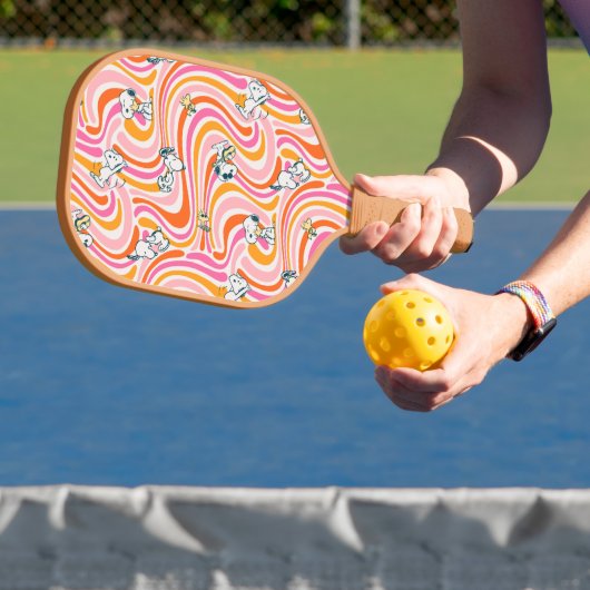 Snoopy & Woodstock Groovy Vibes Sinaasappel Patter Pickleball Paddle (Insitu)