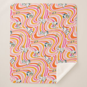 Snoopy & Woodstock Groovy Vibes Sinaasappel Patter Sherpa Deken