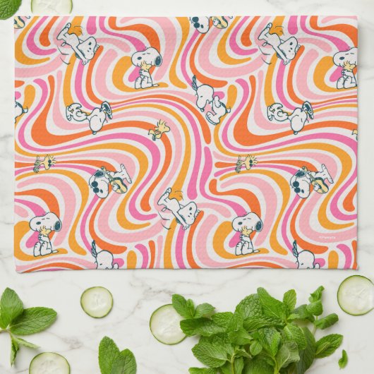 Snoopy & Woodstock Groovy Vibes Sinaasappel Patter Theedoek (Gevouwen)