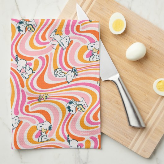 Snoopy & Woodstock Groovy Vibes Sinaasappel Patter Theedoek (Quarter Fold)