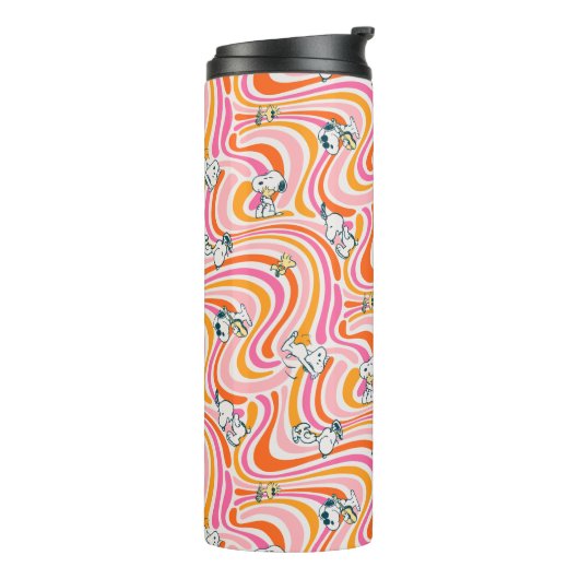 Snoopy & Woodstock Groovy Vibes Sinaasappel Patter Thermosbeker (Gedraaid links)
