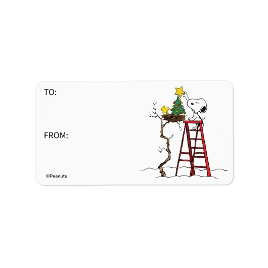Snoopy & Woodstock kerstboom cadeau Label (Voorkant)