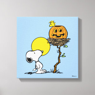 Snoopy & Woodstock Nest met Jack O' Lantern Canvas Afdruk