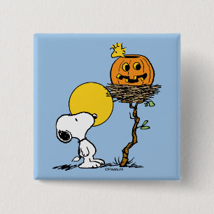 Snoopy & Woodstock Nest met Jack O' Lantern Vierkante Button 5,1 Cm