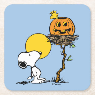 Snoopy & Woodstock Nest met Jack O' Lantern Vierkante Kartonnen Onderzetter