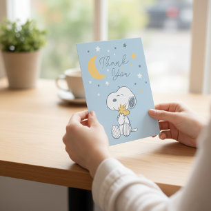 Snoopy & Woodstock Over the Moon Baby Shower Bed Bedankkaart
