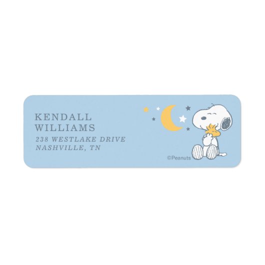 Snoopy & Woodstock | Over the Moon Baby Shower Etiket (Voorkant)