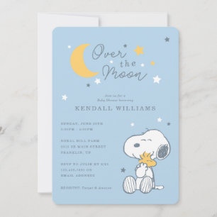 Snoopy & Woodstock Over the Moon Baby Shower Kaart