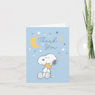 Snoopy & Woodstock Over the Moon Baby Shower Tha Bedankkaart