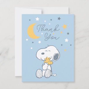 Snoopy & Woodstock Over the Moon Baby Shower Tha Bedankkaart