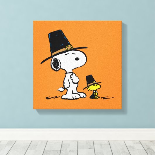 Snoopy & Woodstock Pilgrim Canvas Afdruk (Insitu (Houten vloer))