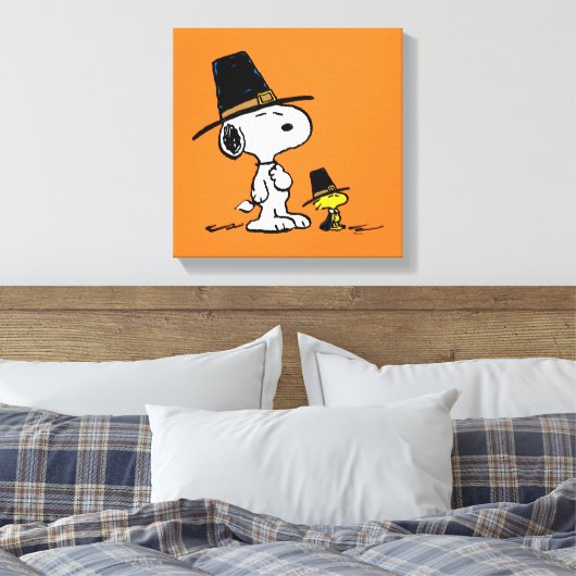 Snoopy & Woodstock Pilgrim Canvas Afdruk (Insitu (Slaapkamer))