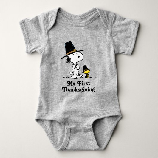 Snoopy & Woodstock Pilgrim | Eerste Thanksgiving Romper (Voorkant)