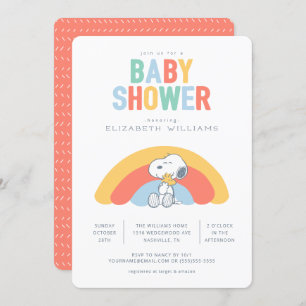 Snoopy & Woodstock Rainbow Baby shower Invitation Kaart