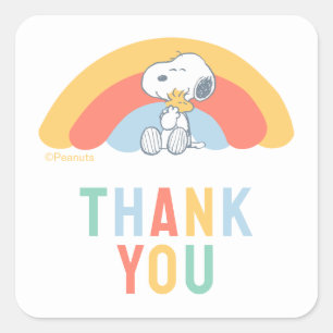 Snoopy & Woodstock Regenboog Baby Borrel Danken S Vierkante Sticker
