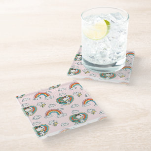 Snoopy & Woodstock Regenboog Hart Patroon Glazen Onderzetter