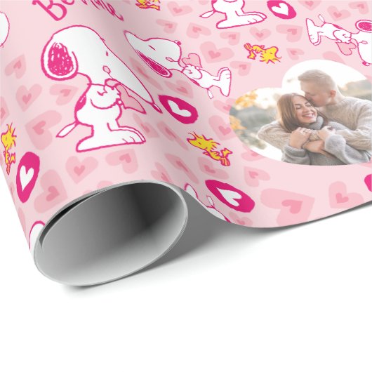Snoopy & Woodstock Roze Hearts Patroon Cadeaupapier (Rol Hoek)