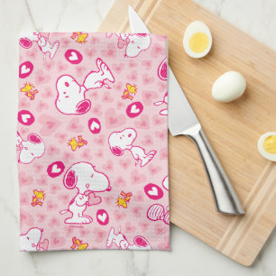 Snoopy & Woodstock Roze Hearts Patroon Theedoek