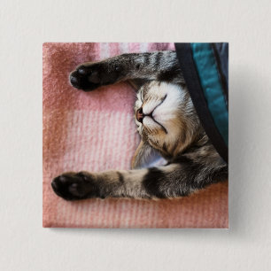 Snoozing Kitten Vierkante Button 5,1 Cm