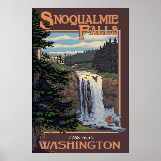 Snoqualmie Falls (Jour) Washington Travel Poster (Devant)