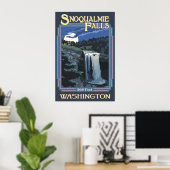 Snoqualmie Falls (Nuit) Washington Travel Poster (Bureau à domicile)