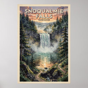 Snoqualmie Falls Washington Reisposter in Vintage Poster