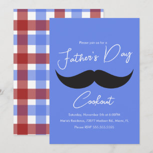 Snorbaard Blauw Geruit Voor Vaderdag Barbecue Kaart