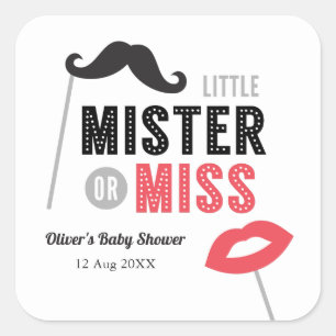 Snorhaar En Lippen, Meneer Of Mevrouw Baby Shower Vierkante Sticker