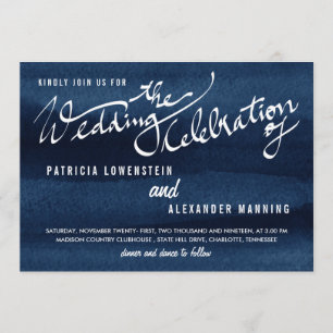 Snorkel Blue Waterverf Modern Wedding Typografie Kaart
