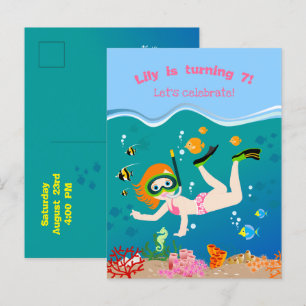 Snorkelen met tropische vissen meisje Verjaardagsf Uitnodiging Briefkaart
