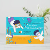 Snorkelen Tweeling Jongens Uitnodiging (Staand voorkant)