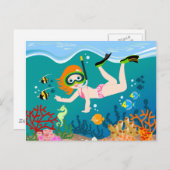 Snorkelend meisje onder het zee briefkaart (Voorkant / Achterkant)