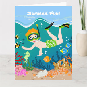 Snorkelende jongen onder het zee kaart