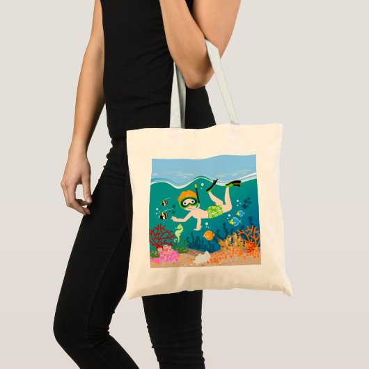 Snorkelende jongen onder het zee tote bag (Voorkant (product))