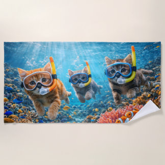 Snorkelende kittens handdoek/kittens duiken strandlaken