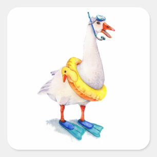 Snorkelende witte gans vierkante sticker