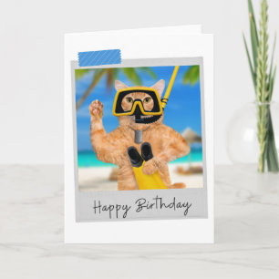 Snorkeling Ginger Cat Funny Birthday Card Kaart