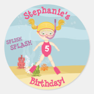 Snorkeling Girl Beach Party Ronde Sticker