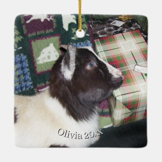 Snow Babies Christmas Goats 11 - YOUR PHOTO Keramisch Ornament (Achterkant)