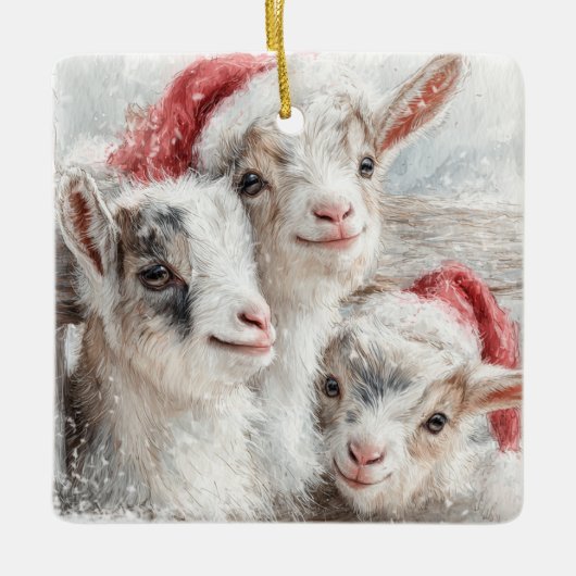 Snow Babies Christmas Goats 2 - YOUR PHOTO Keramisch Ornament (Voorkant)
