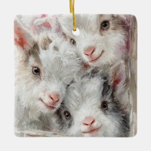Snow Babies Christmas Goats 3 - YOUR PHOTO Keramisch Ornament (Voorkant)