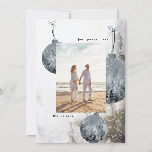 Snow Bauble Waterverf kerstfeestdag Kaart (Voorkant)